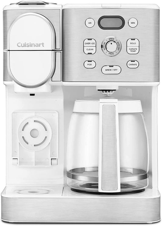 Cuisinart Coffee Maker, 12-Cup Glass Carafe, Automatic Hot & Iced Coffee Maker, Single Server Brewer, Stainless Steel, SS-16W, White