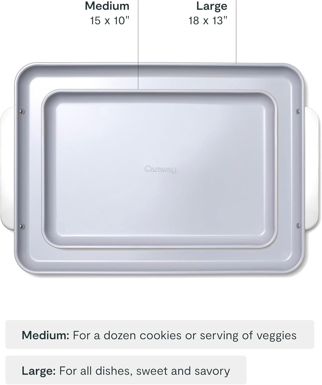 Caraway Non-Stick Ceramic Baking Sheet Duo - Naturally Slick Ceramic Coating - Non-Toxic, PTFE & PFOA Free - 18 x 13" Large & 15 x 10" Medium - White