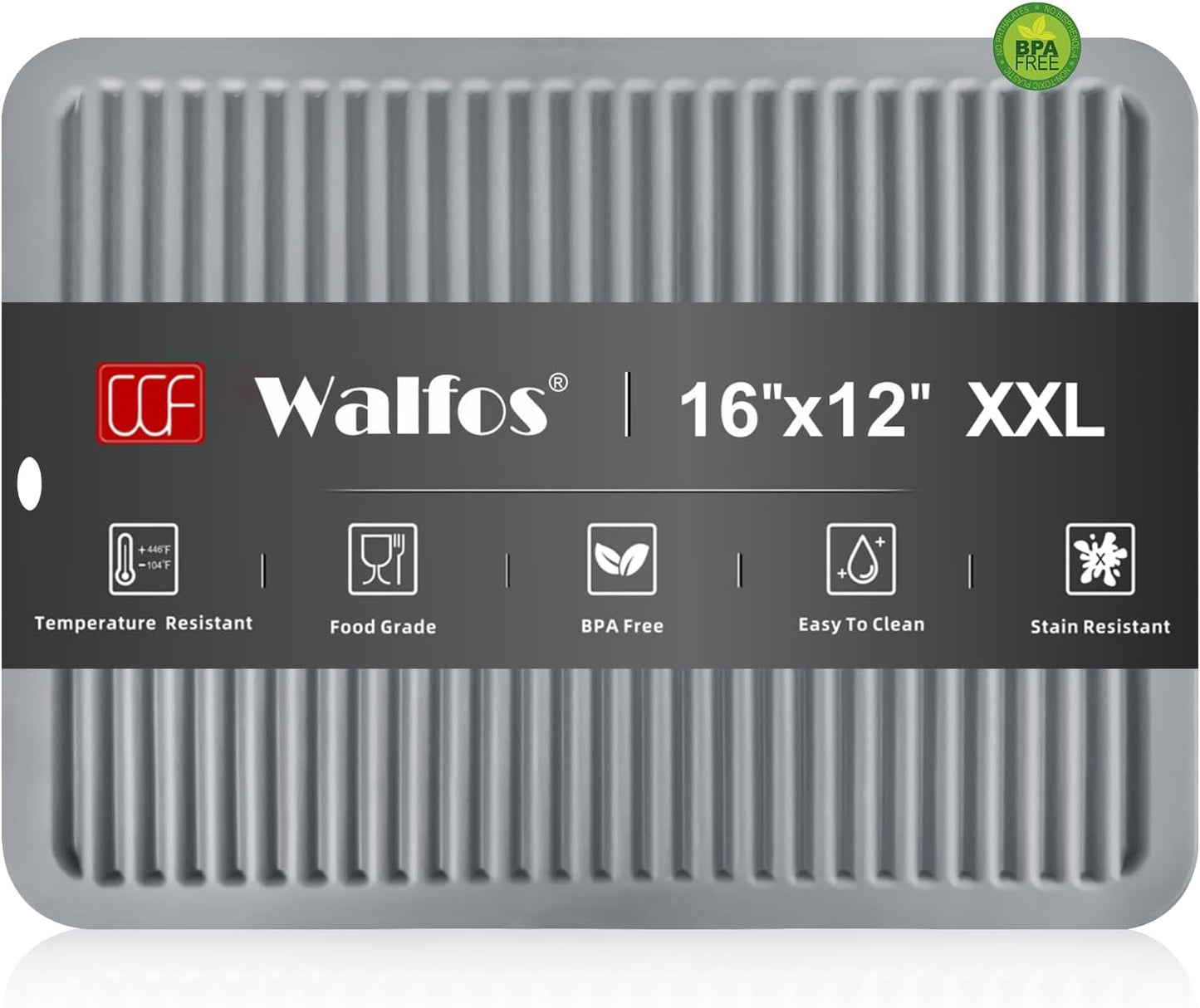 Walfos Large Silicone Trivet 16x12 Inch, Hot Pads for Kitchen, Heat Resistant Pot Holders Trivets for Hot Dishes, Hot Pots and Pans, Quartz Countertops, Gray