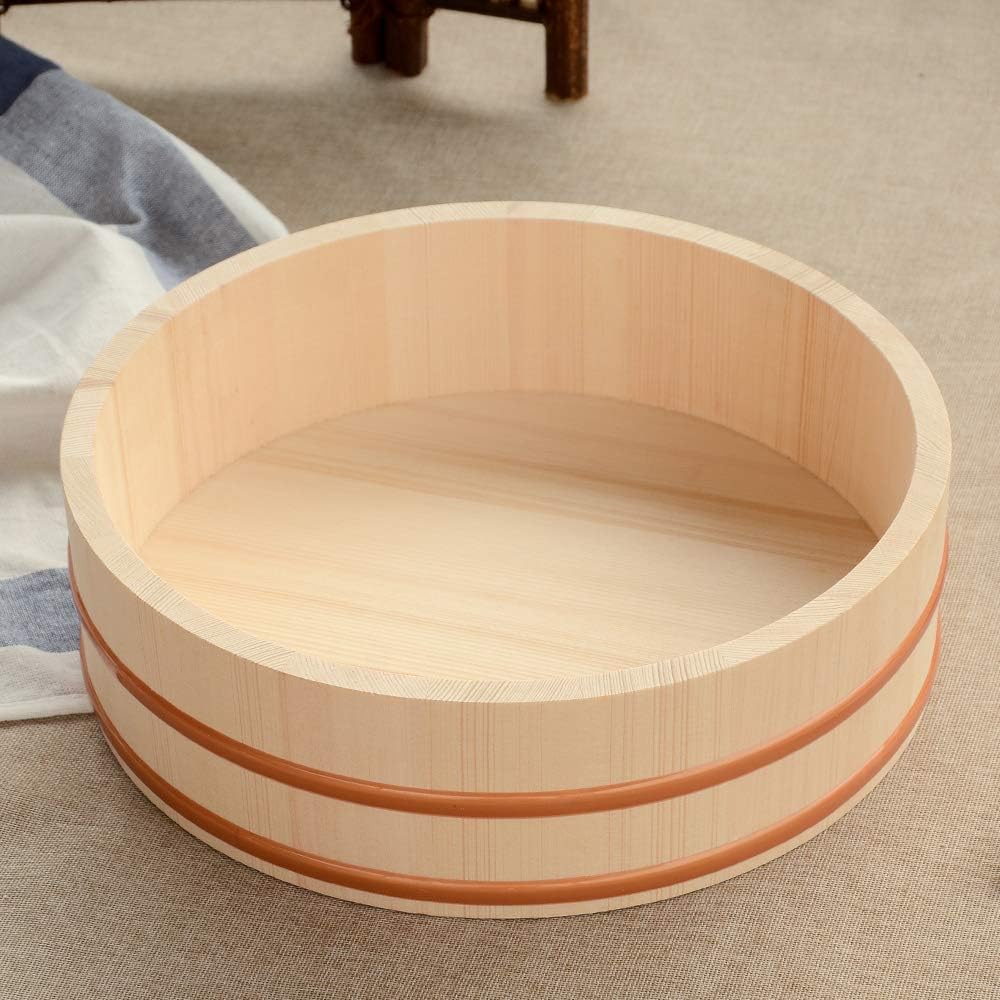 Kichgather 11.8 Inch Wooden Sushi Rice Bowl Hangiri Sushi Oke Rice Mixing Tub