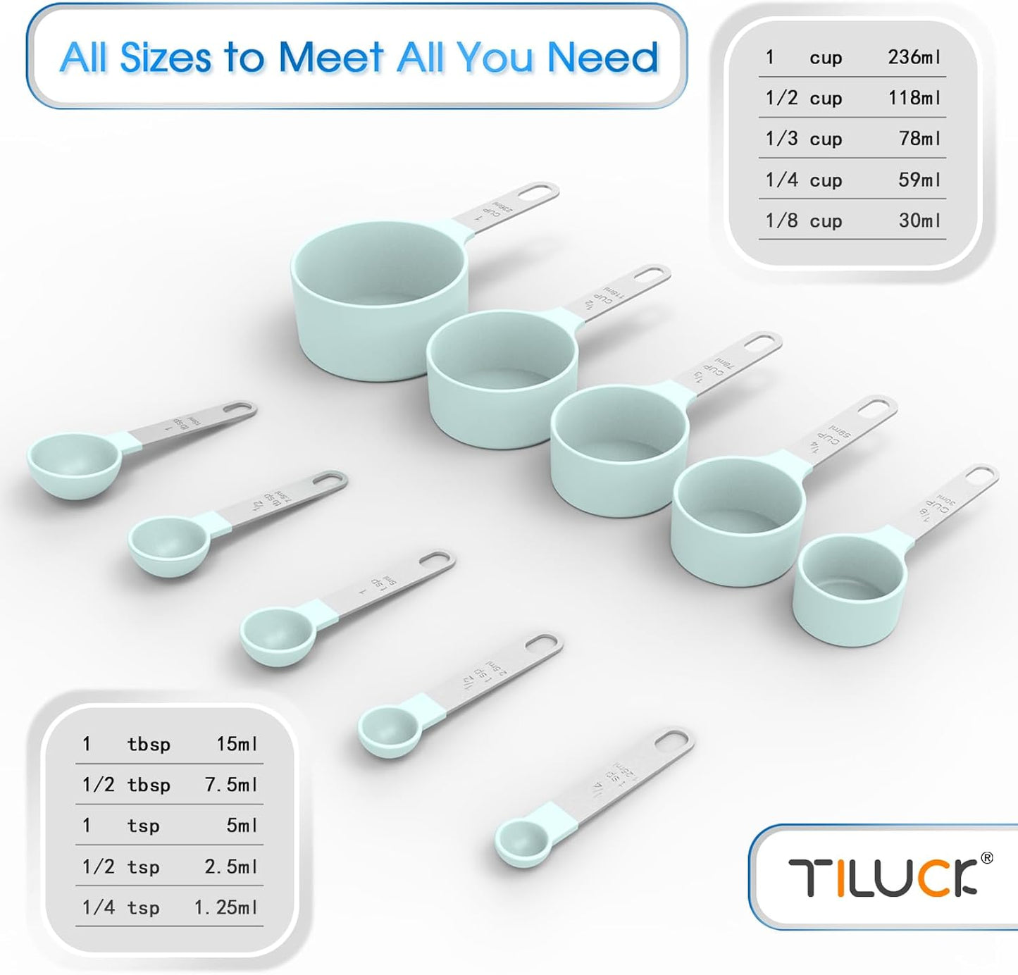 TILUCK Measuring Cups & Spoons Set, Stackable Cups and Spoons, Nesting Measure Cups with Stainless Steel Handle, Kitchen Gadgets for Cooking & Baking (Green)