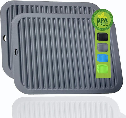 Large Silicone Trivet Mats 2 Pack, Heat Resistant Pot Holder, 9x12 Non-Slip Flexible Durable Pot Coaster for Kitchen Table, Dining Table, Hot Pans, Microwave (Wavy Gray)