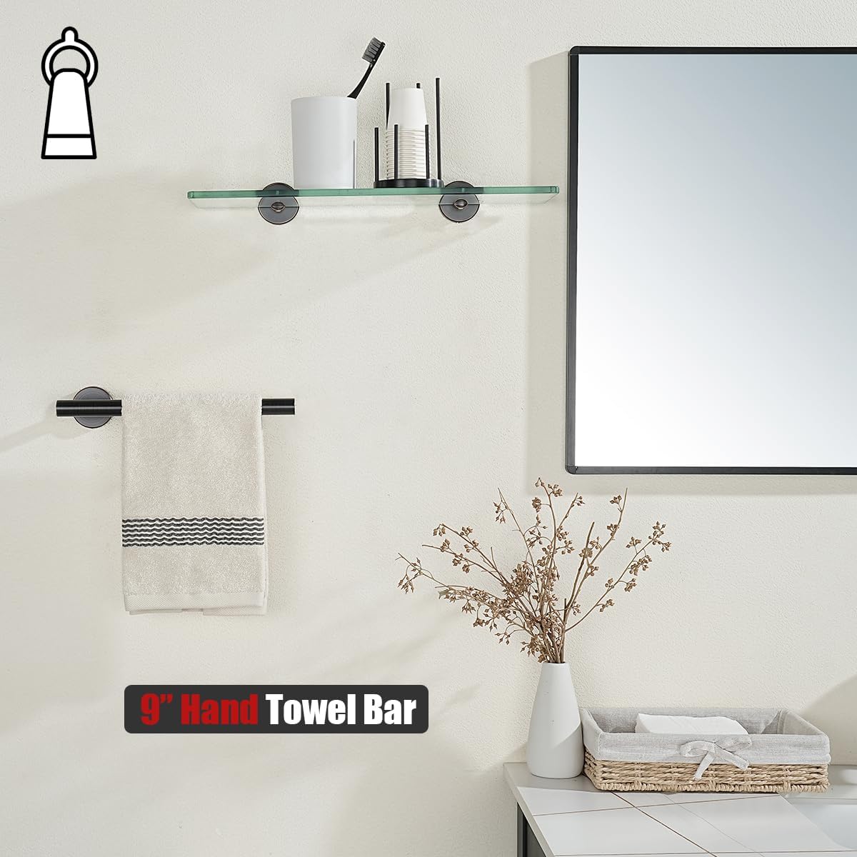 JQK Hand Towel Holder Towel Ring Oil Rubbed Bronze, 10 Inch Thicken 0.8mm 304 Stainless Steel Bathroom Hand Towel Bar, 9 Inch Useable Length Wall Mount Towel Rack Hanger, ORB, THH110L9-ORB