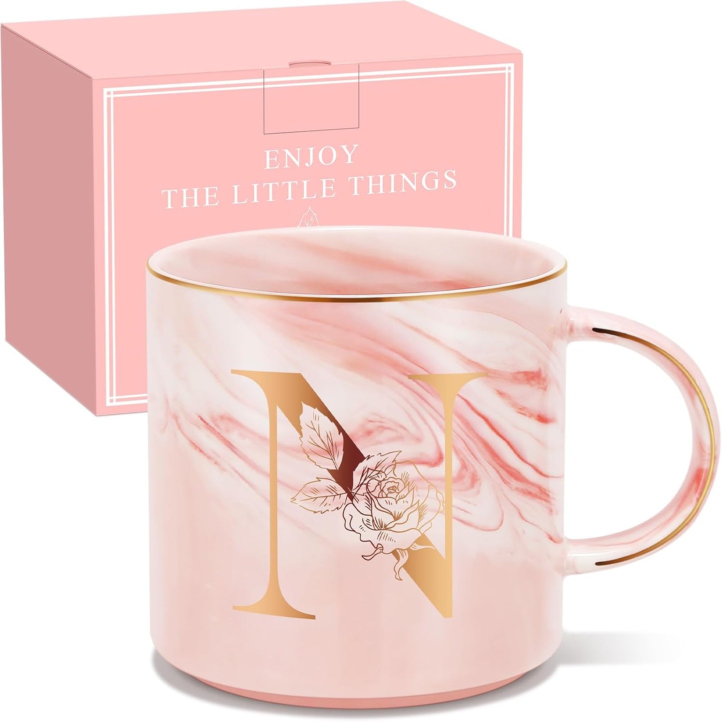 Personalized Gifts for Women Coffee Mug, Initial Customized Gift Monogrammed A-Z Coffee Mug 12 OZ, Christmas Anniversary Birthday Gifts for Women Mom Grandma Friend Sister Wife(N)