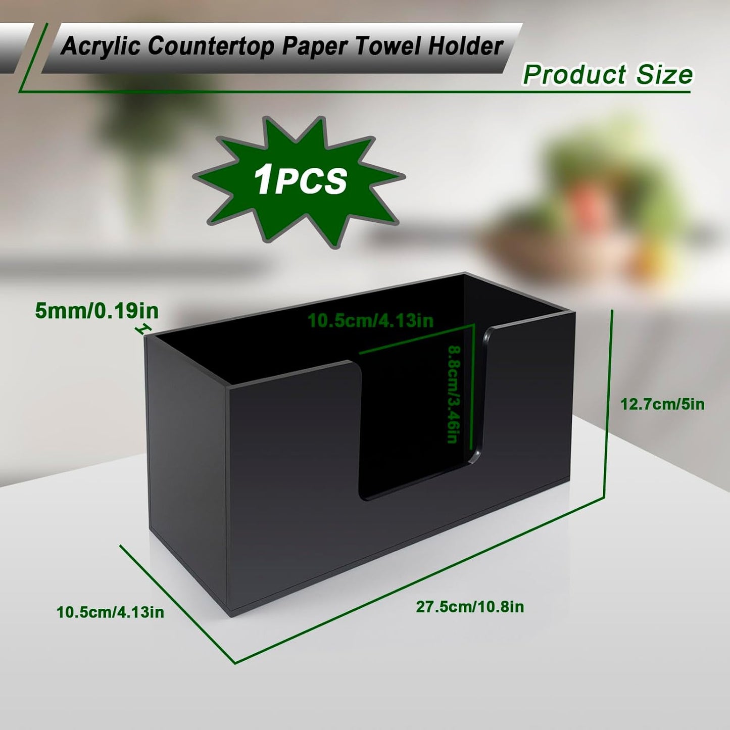 4Pack Paper Towel Holder Countertop, Acrylic Bathroom Paper Towel Holder, Black Napkin Holder for Kitchen, Countertop Multifold Z-fold C-fold,Trifold Paper Hand Towel Dispenser for Bathroom Toilet (4)