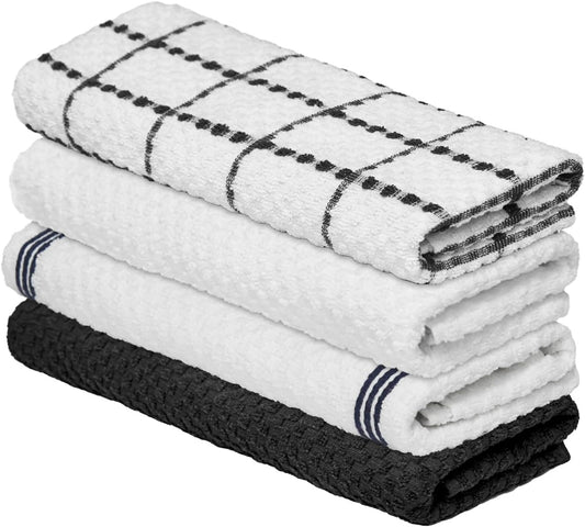 Artoid Mode Ring Spun Cotton Black Kitchen Dish Towels, 15x25 Inch Ultra Soft Absorbent Quick Drying Household Cleaning Tea Towels Bar Towels Set of 4