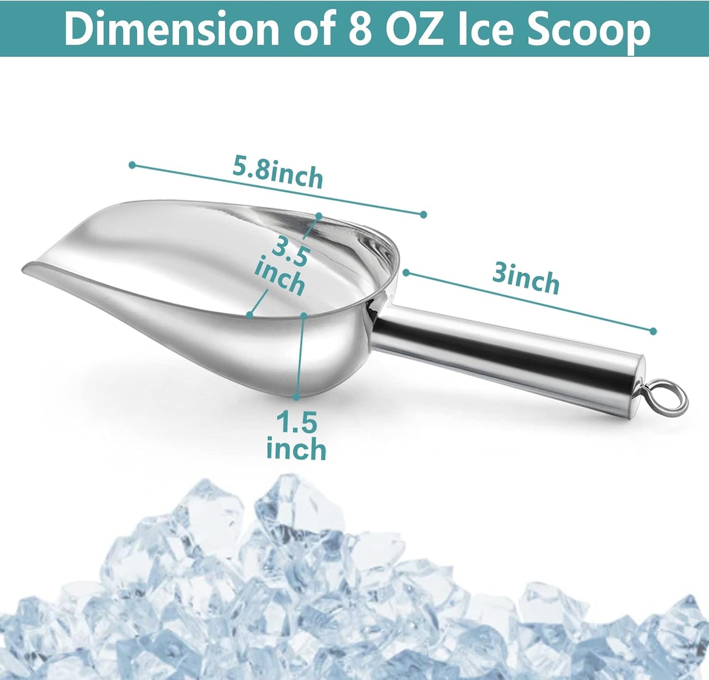 TeamFar 8oz Ice Scoop, Stainless Steel Food Scoop Metal Ice Scooper for Kitchen Bar Party Wedding, Heavy Duty & Sturdy, Easy Storage & Versatile, Mirror Finish & Smooth Edge, Dishwasher Safe