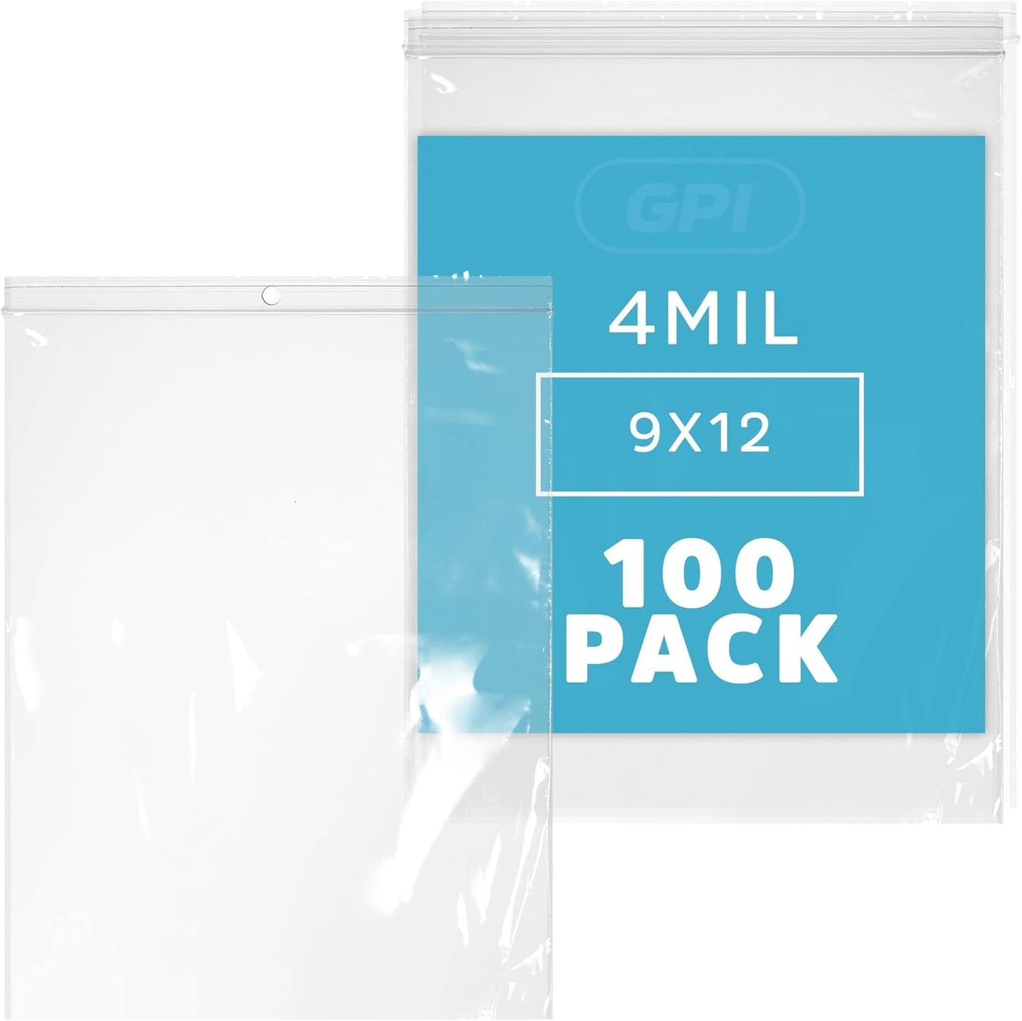 Clear Plastic Reclosable Zip Bags - Bulk GPI Pack of 100 9" x 12" 4mil Thick Heavy Duty, Strong & Durable Poly Baggies with Resealable Zip Top Lock for Travel, Storage, Packaging & Shipping.
