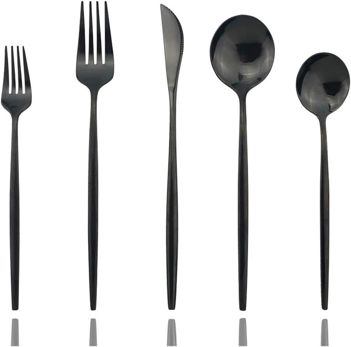 Shiny Black Silverware Set, JASHII 20-Piece Stainless Steel Satin Finish Flatware Set, Kitchen Utensil Set, Mirror Polished Tableware Cutlery Set for Home and Restaurant, Dishwasher Safe
