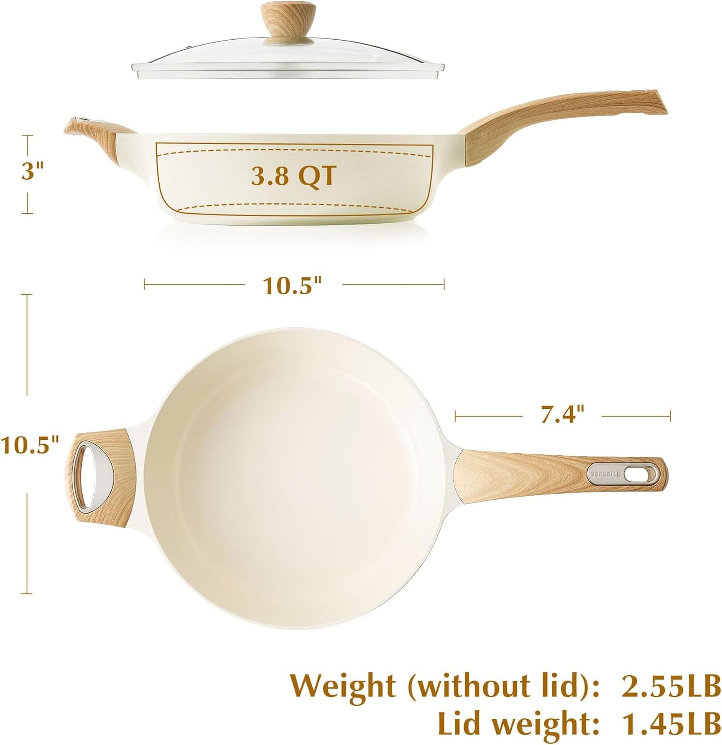 SENSARTE Ceramic Nonstick Frying Pan Skillet with Lid, 10.5 Inch Deep Frying Pan, 3.8 Qt Saute Pan, Induction Pan, Healthy Non Toxic Cooking Pan with Helper Handle, PFOA PFAS PTFE Free