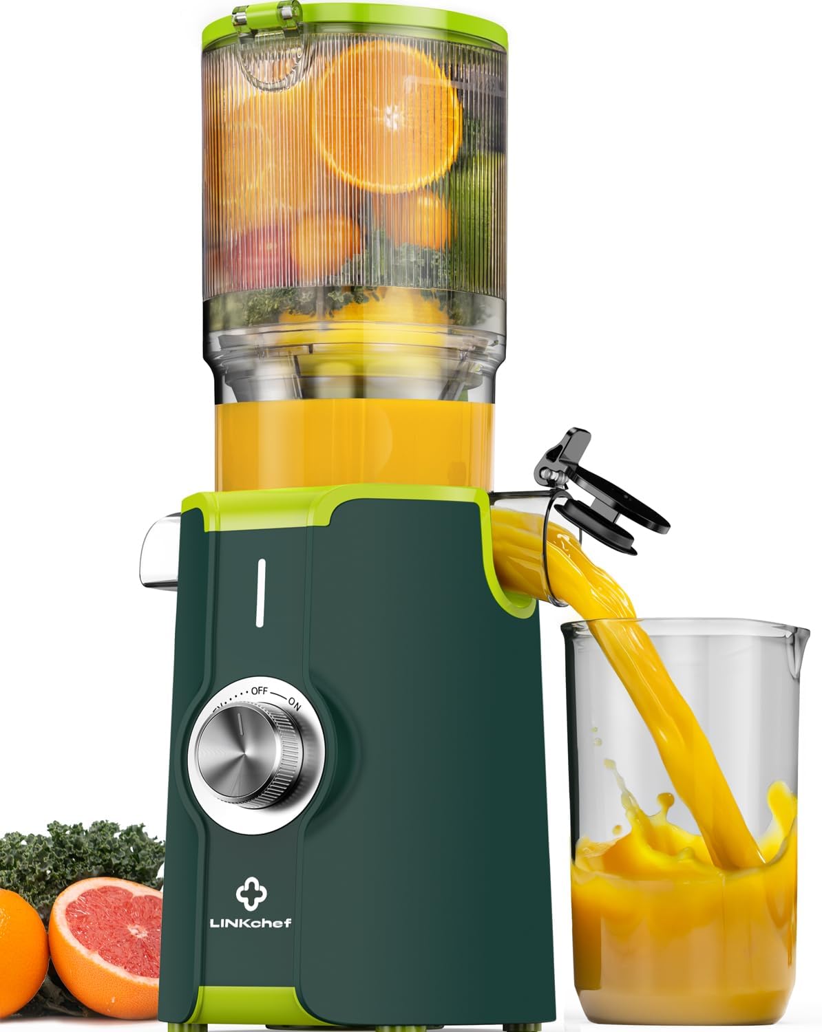 LINKChef Cold Press Juicer Machines for Vegetables and Fruits, 4.35" Wide Chute Masticating Juicer with Pulp Separator, Easy to Clean, BPA-Free, Compact Electric Slow Juice Extractor for Whole Fruit