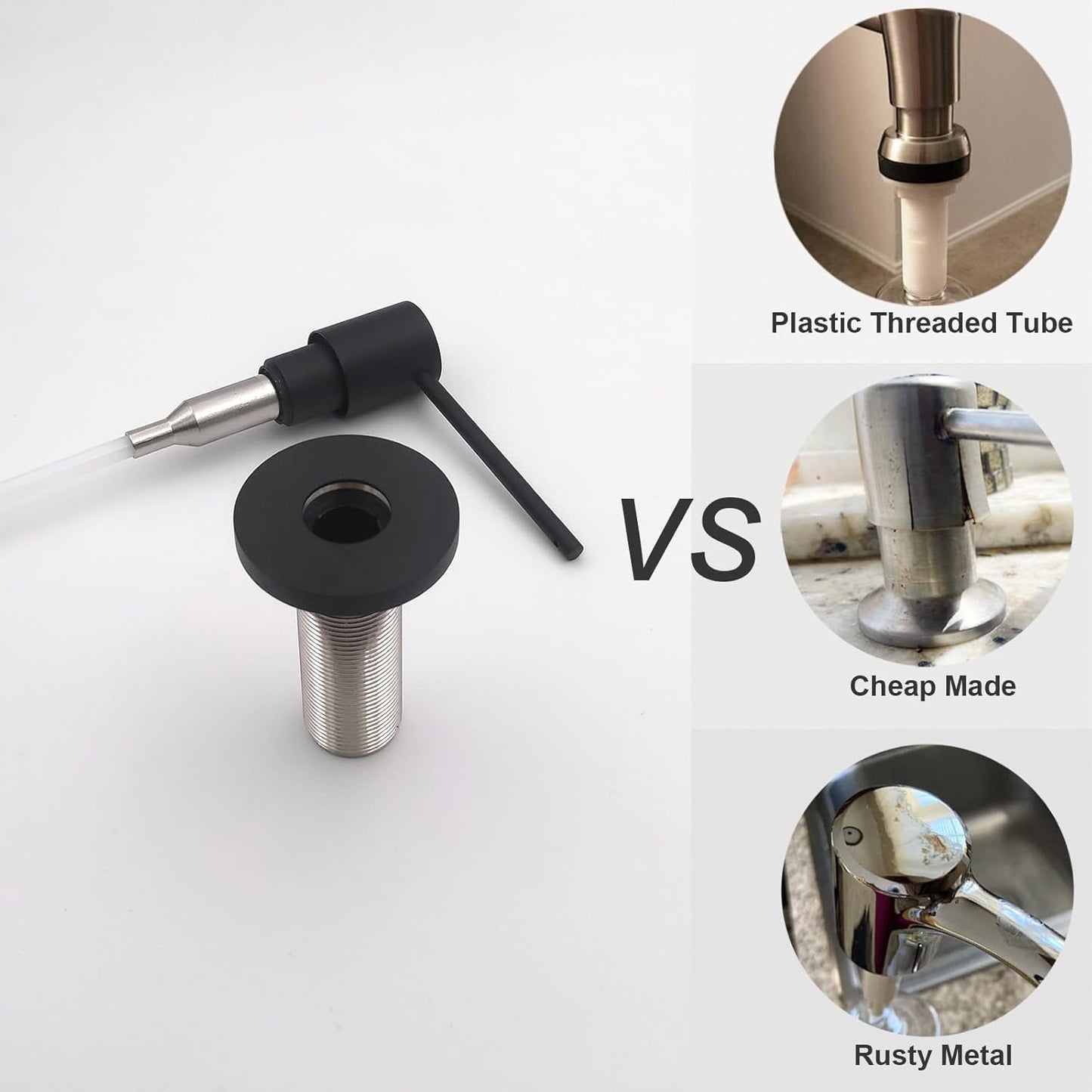 Matte Black All Brass Soap Dispenser for Kitchen Sink Countertop Sink Soap Dispenser 17 OZ Bottle Built in Refill from The Top with Long Spout