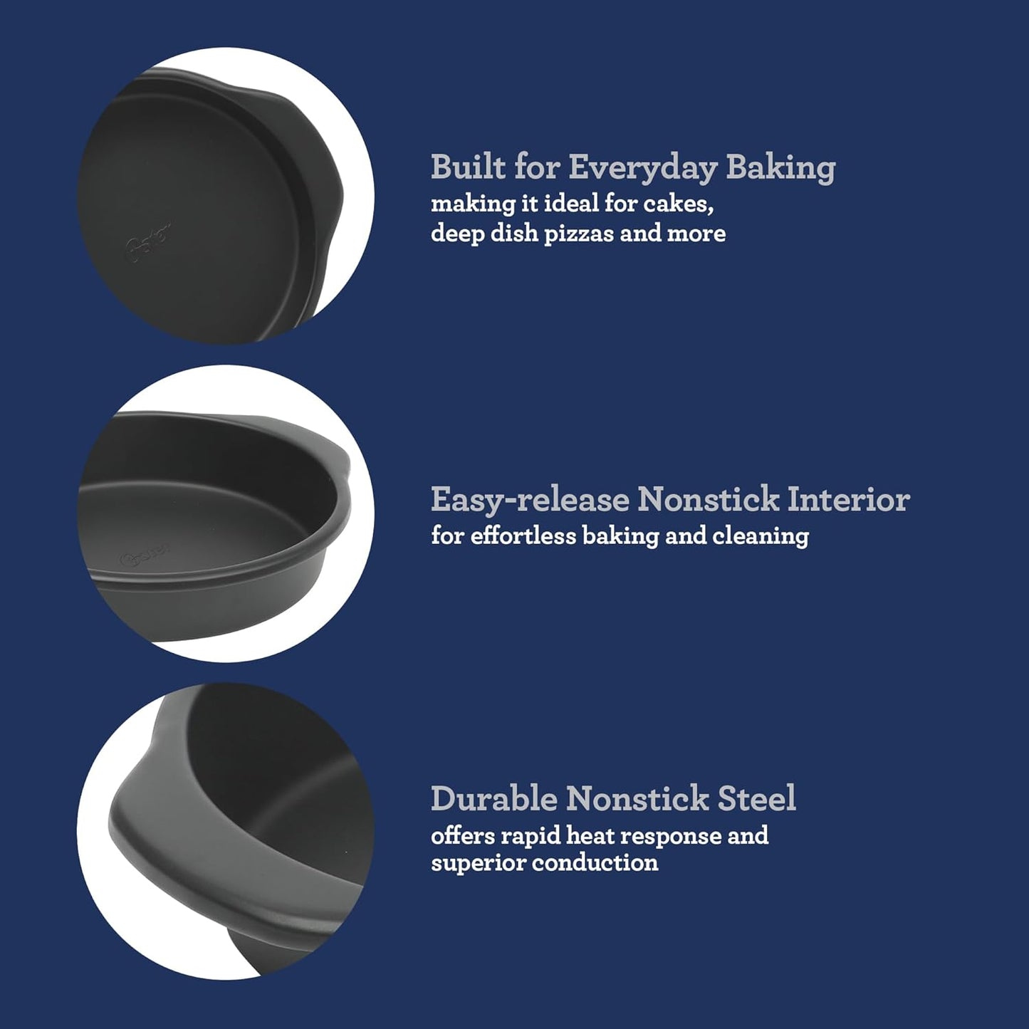 Oster Teston 9" Round Nonstick Carbon Steel Cake/Bake Pan - Matte Black