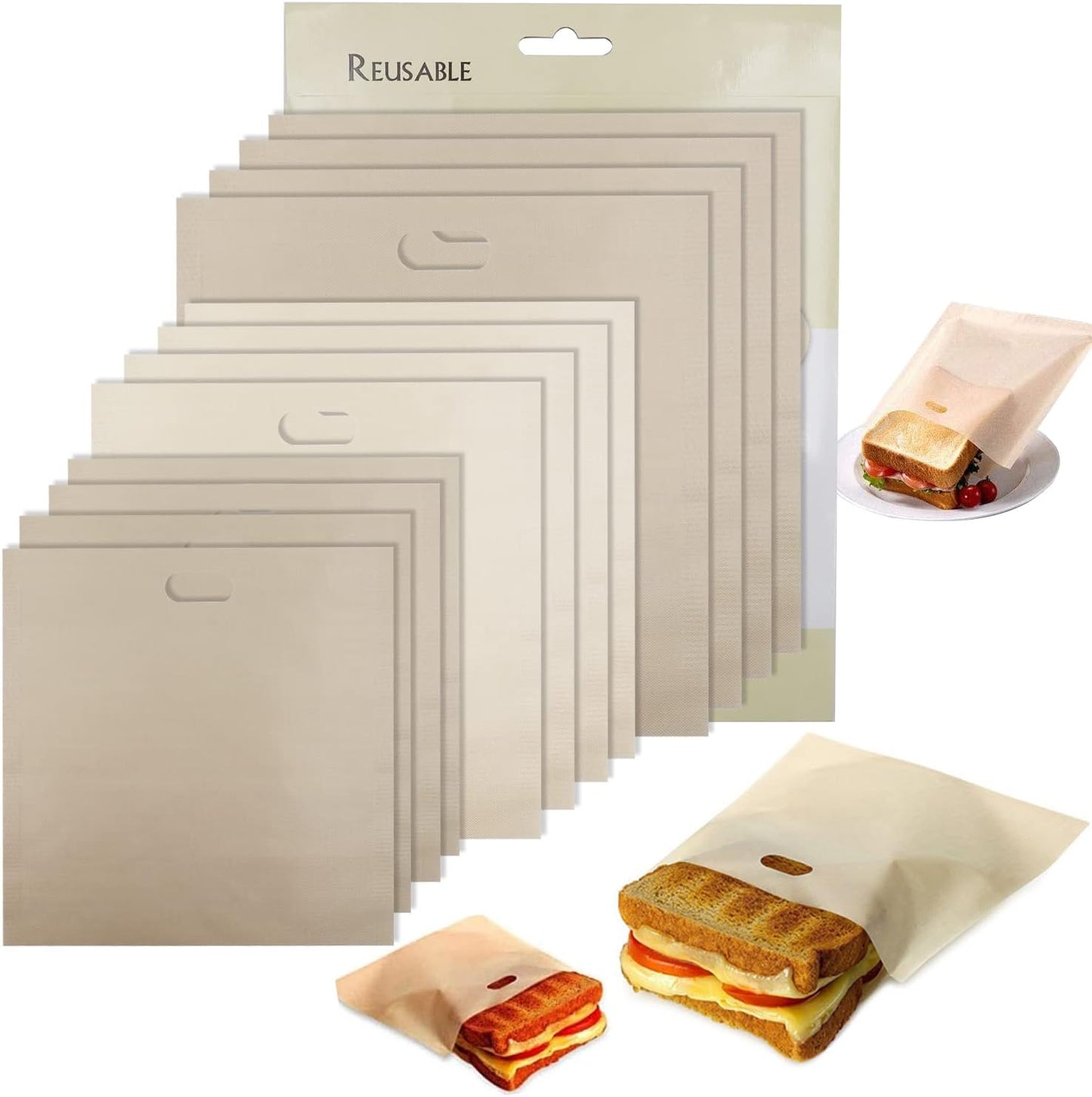 Toaster Bags Reusable for Grilled Cheese Sandwiches | Safest On The Market - 100% BPA & Gluten Free | Non Stick Toast Bag (12PCS)