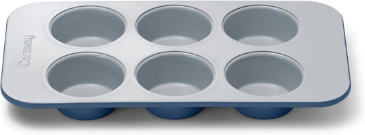 Caraway Nonstick Ceramic 6 Cup Muffin Pan – Non-Toxic, PTFE & PFOA Free – Oven Safe – Aluminized Steel Core – Small Muffin Pan for Baking Cupcakes, Muffins & More - Navy