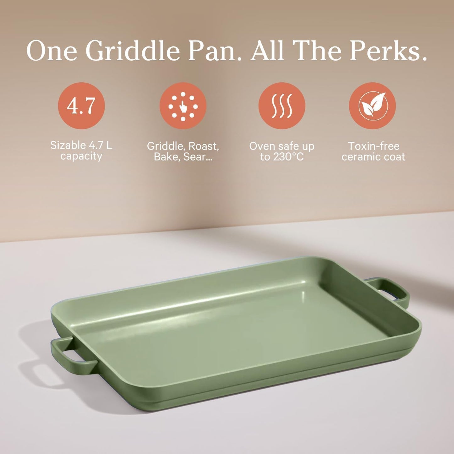 Our Place Griddle Pan - Versatile Nonstick Ceramic Sheet Pan & Stovetop Griddle | Toxin-Free, Dual-Use, with Ergonomic Handles | 5 Qt Capacity, Oven Safe up to 450°F | Sage