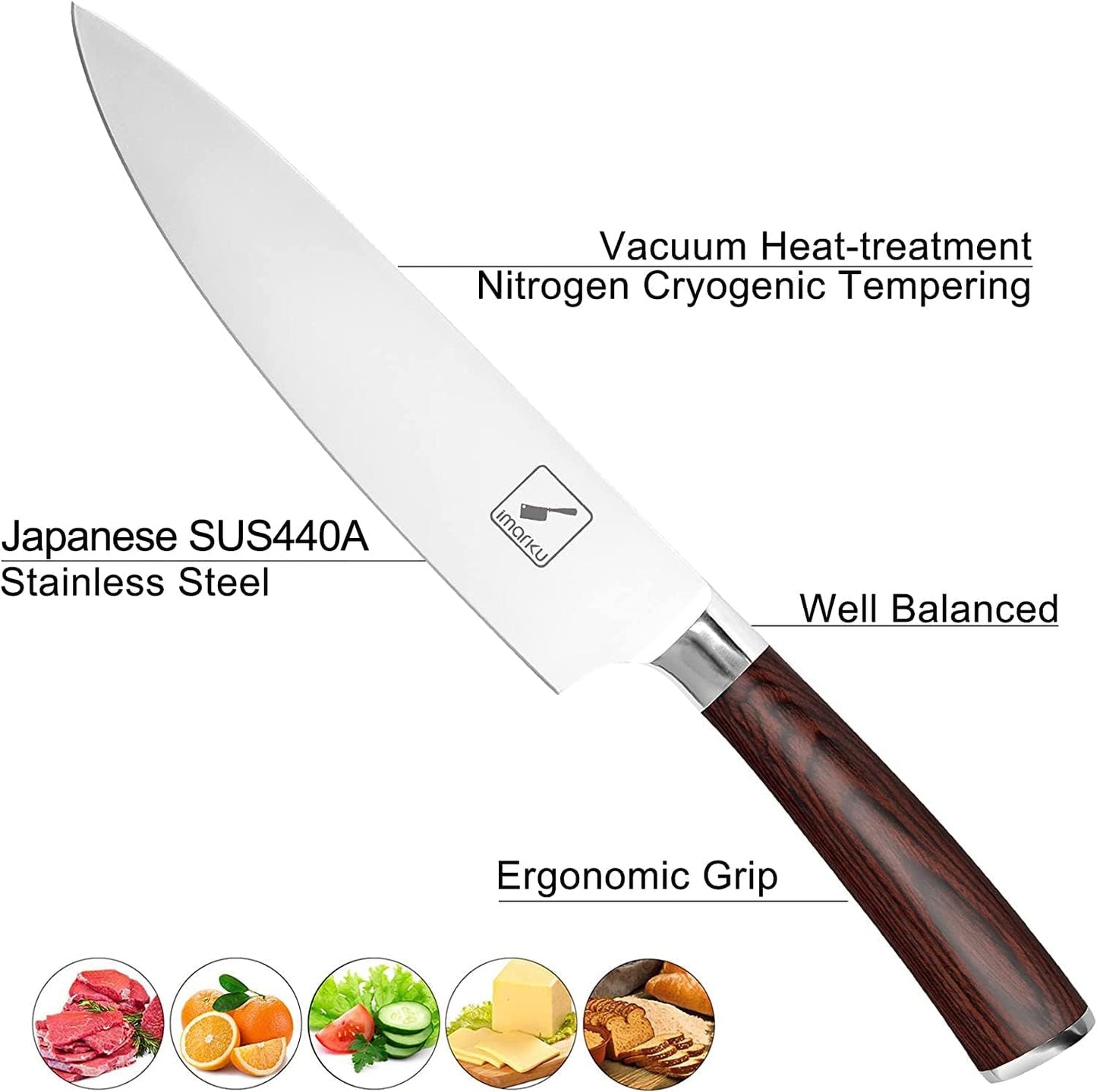 imarku Chef Knife - Pro Kitchen Knife 8 Inch Chef's Knives High Carbon Japanese SUS440A Stainless Steel Sharp Paring Knife with Ergonomic Handle, Red Handle, Gifts for Men and Women