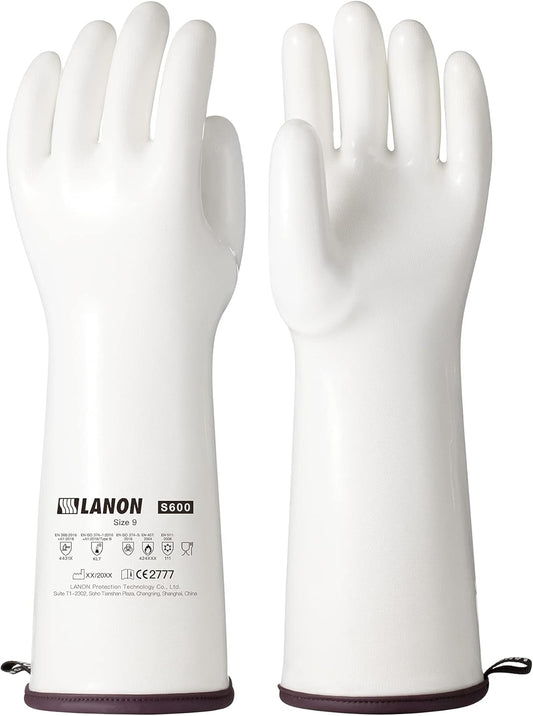 LANON 15" Liquid Silicone Heat Resistant Oven Gloves, Food Grade, CoralAir Liner, Waterproof, Extra Long, Large