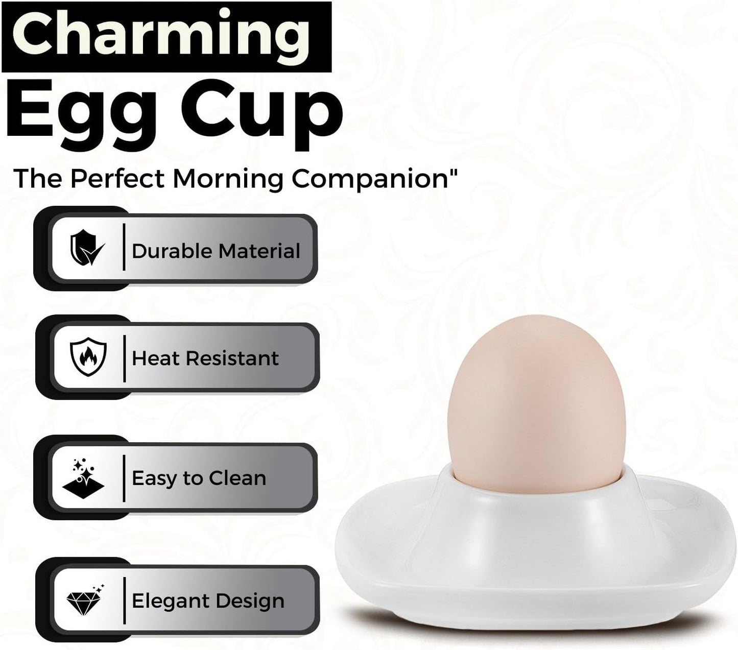 Flexzion Soft Boiled Egg Holder Set - 4-Piece White Ceramic Egg Cup, Stackable Egg Coddler Cups with Base for Serving, Breakfast, Brunch - Kitchen Table Decor, White