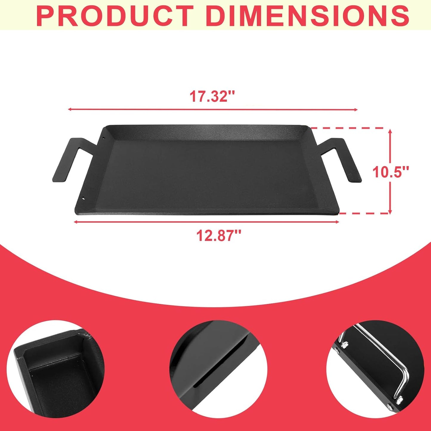 Universal Griddle Insert for Gas Grill with Handles for Stove Top Versatile Stovetop Oven, Flat Top Griddle for Induction Cooktop Gas Stove, 17.5" x 10" Non-Stick Carbon Steel