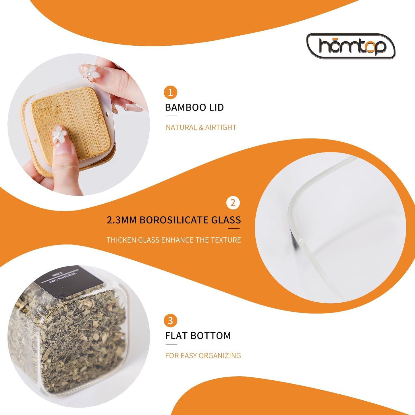 10Pcs 7oz Spice Jars Glass Container with 275 Labels, Airtight Seasoning Empty Organizer with Bamboo Lid Set for Pepper, Salt, Sugar