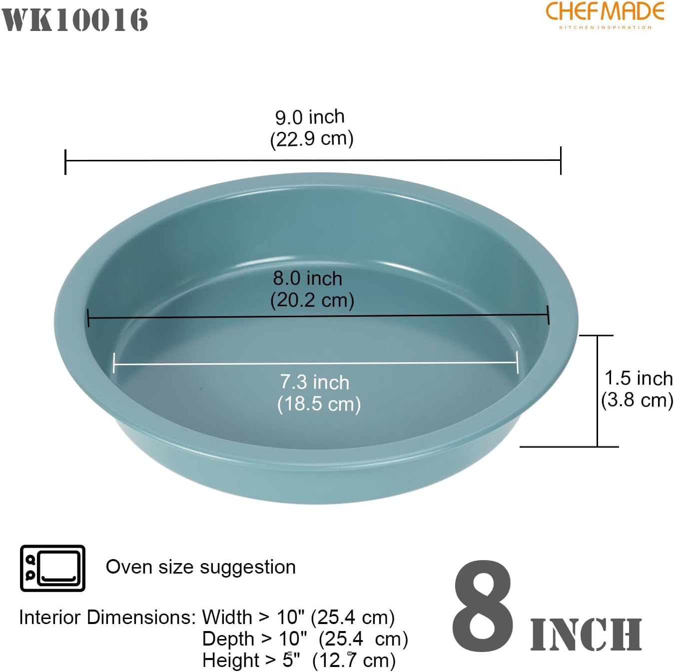CHEFMADE Round Cake Pan, 8-Inch Non-Stick Pizza Pan and Pie Bakeware for Oven Baking (Green)