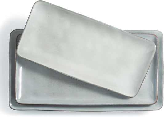famiware Serving Platter, Rectangular 15.67/14.1/12.6inch Serving Dishes for Entertaining, Reactive Glaze, Stoneware Serving Trays for Party, Food, Turkey, Snack, Cheese, Ocean Series, Grey