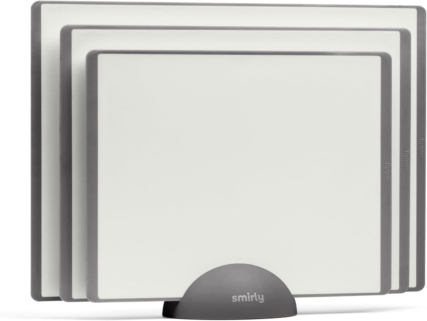 SMIRLY Plastic Cutting Board Set with Holder 3 Pieces, Non-Slip Dishwasher Safe Chopping Boards for Kitchen, Grey & White