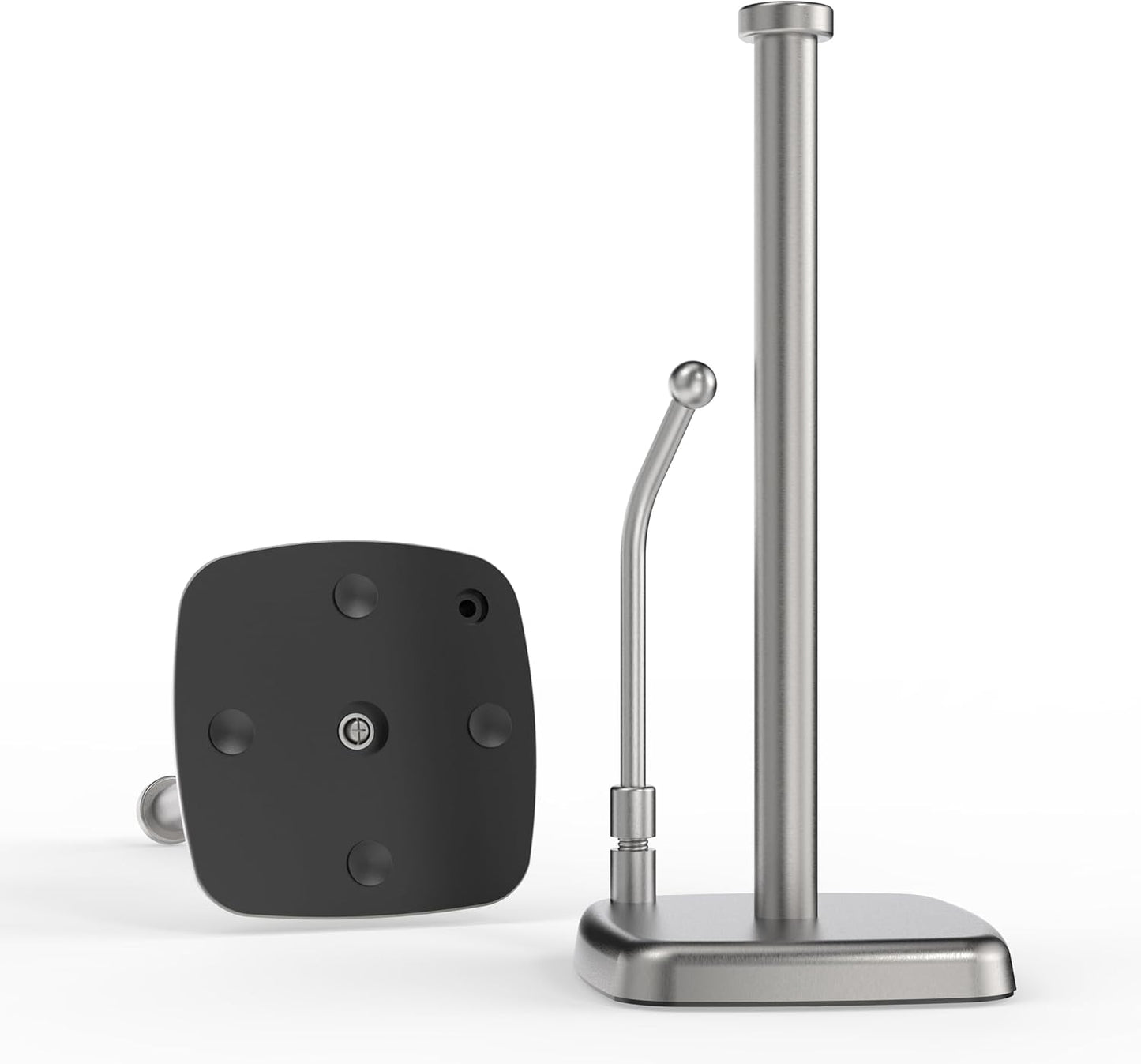 Paper Towel Holder Countertop, Paper Towel Dispenser Standing Weighted Base Non-Slip, Spring Arm Fit Most Size Paper Roll, Stainless Steel Paper Towel for Home Kitchen Tabletop, Sliver