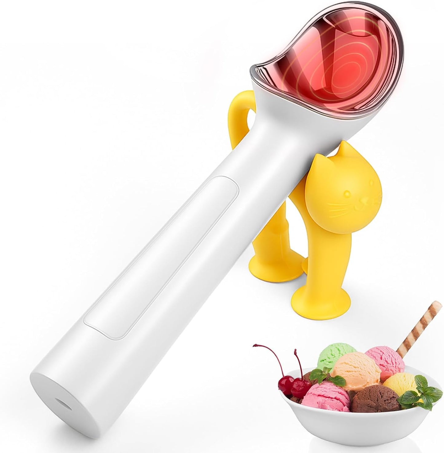 Juome Heated Ice Cream Scoop - 15 Seconds Fast Heating Electric Ice Cream Scooper USB Rechargeable, Handheld Heats Up to 158°F with LED Display for Hard Ice Cream, Easy Use for Seniors & Kids (White)