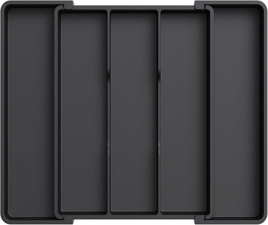 Lifewit Cooking Utensil Drawer Organizer, Expandable from 11 to 18 inches, Adjustable Cutlery Silverware Tray, Plastic Flatware Spatula Holder, Kitchen Tools Gadgets Storage Divider, Black