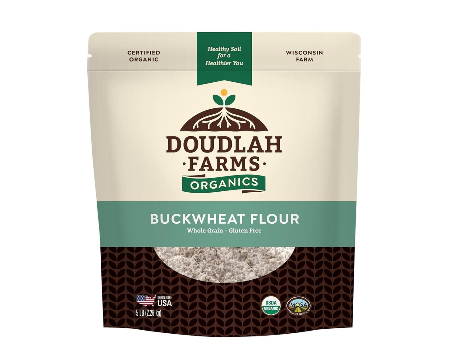 Organic Buckwheat Flour 5 lb - Non-GMO, USDA Organic, Gluten Free, Vegan - For Baking Bread, Pancakes, and More! Grown In USA, Farmed From Regenerative Soil by Doudlah Farms