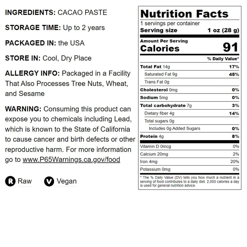 Food to Live Cacao Paste Wafers, 12 Ounces - Premium Raw Cacao Liquor, Pure, Unsweetened, Vegan, Bulk. Rich in Antioxidants, Essential Minerals. Perfect for Homemade Desserts, Chocolate Bars