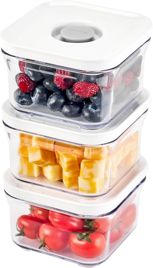 Premium Airtight Food Storage Containers, Mini Square 3pc/set(0.32qt), Smart One-Click Seal Lid, No Hinges, 100% Leak Proof, BPA-FREE, Dishwasher, Freezer & Microwave Safe