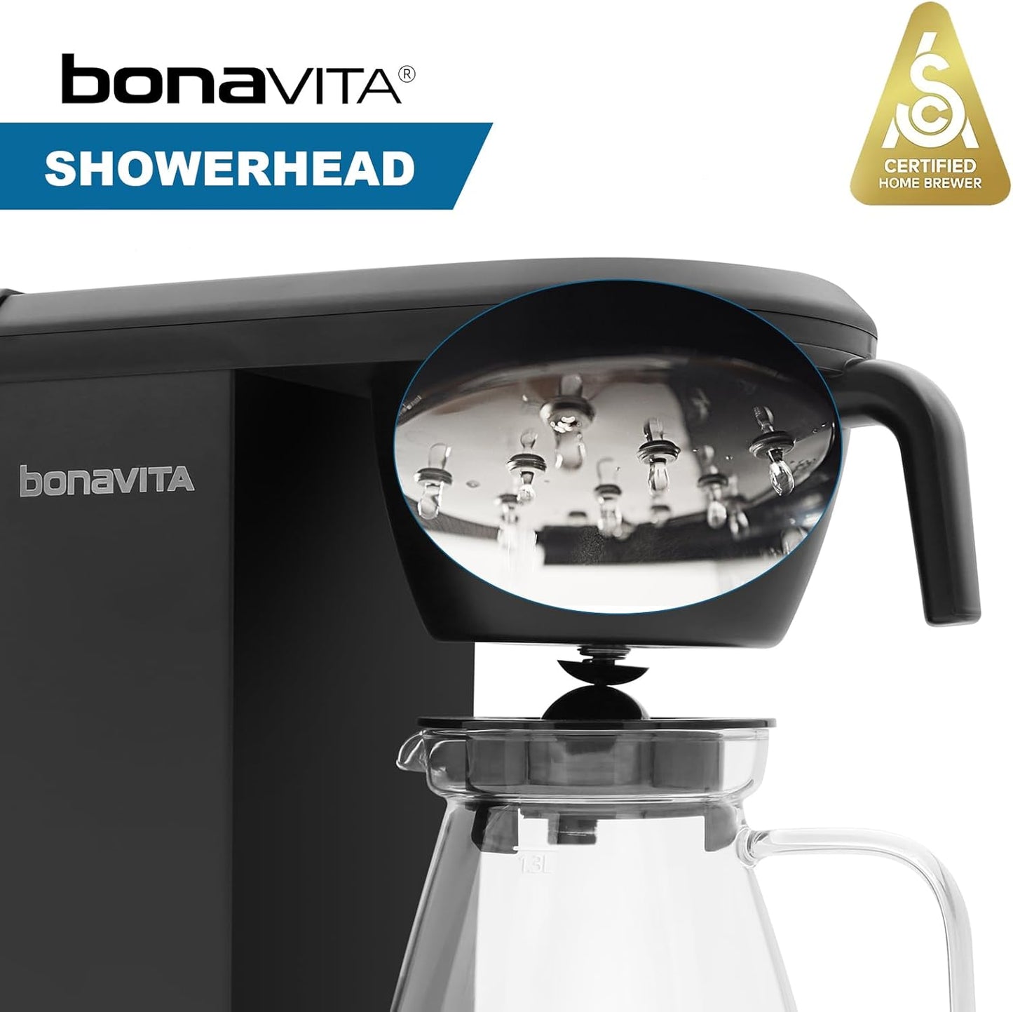 Bonavita Enthusiast 8 Cup Drip Coffee Brewer, Pour Over, SCA Certified Coffee Machine with Glass Carafe, Stainless Steel Panel, Removable Reservoir, Matte Black