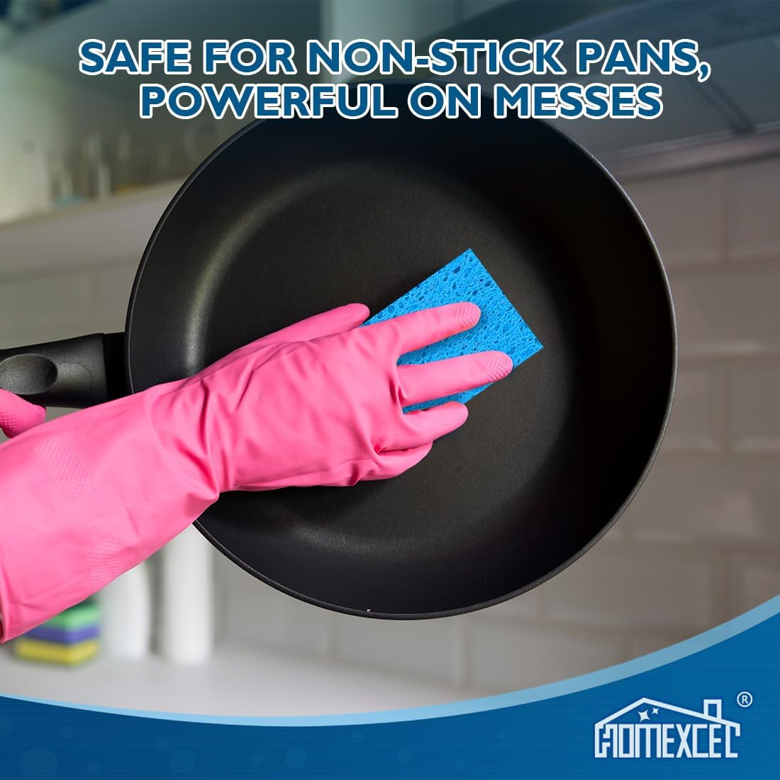 HOMEXCEL Sponges Kitchen 6pcs, Non-Scratch Sponges for Dishes, Scrub Cleaning Sponge Safe on Non-Stick Cookware, Dual Sided Dish Sponge for Kitchen, Household, Bathroom and More