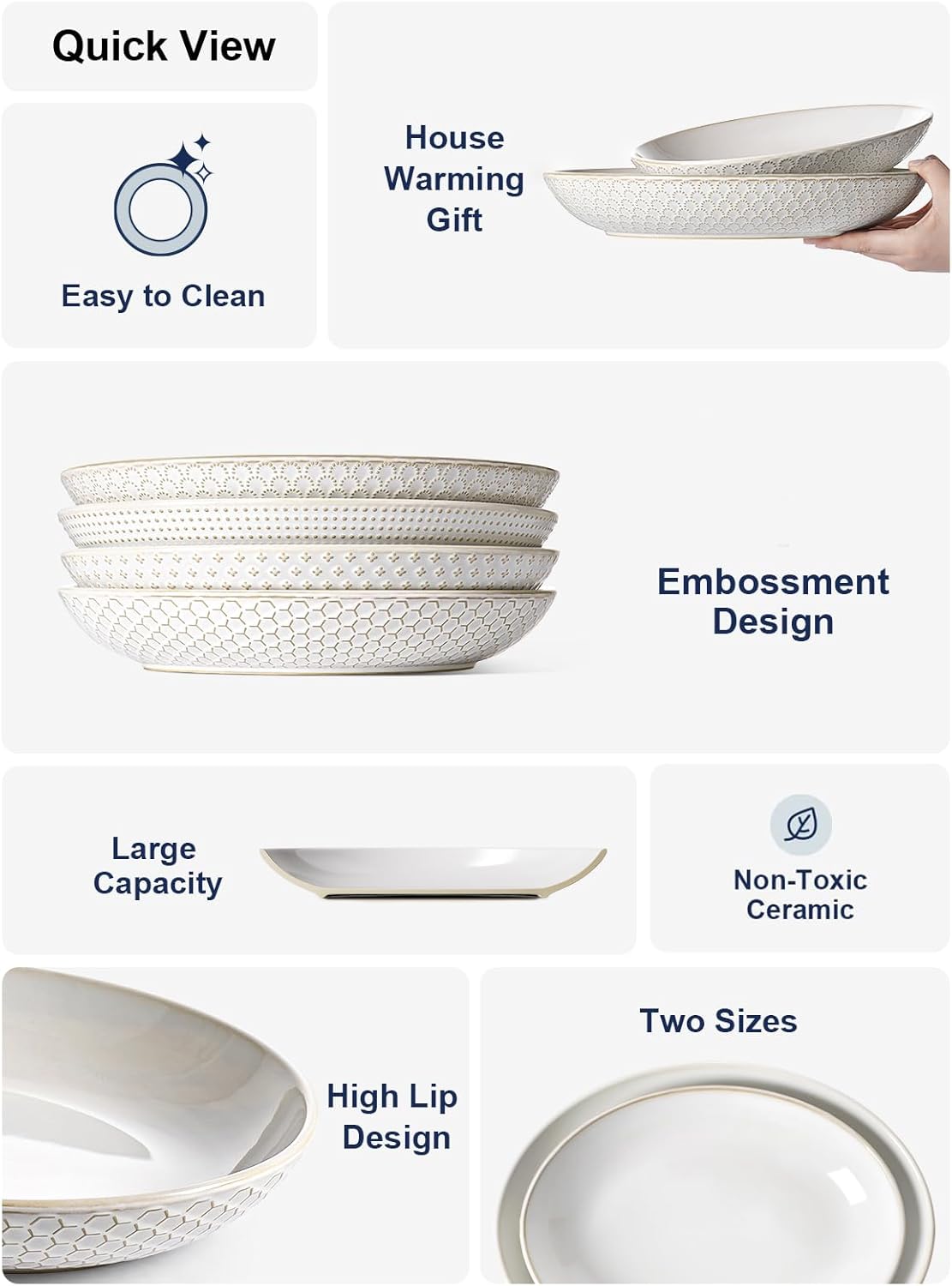 LE TAUCI Serving Bowls, Large Oval Platters for Entertaining, Ceramic Serving Tray for Dinner, Pasta, Salad, Dessert, Turkey, Fish, Fruit, Bread - 45oz/74oz, 11.8"/13.7", Set of 2, Arctic White