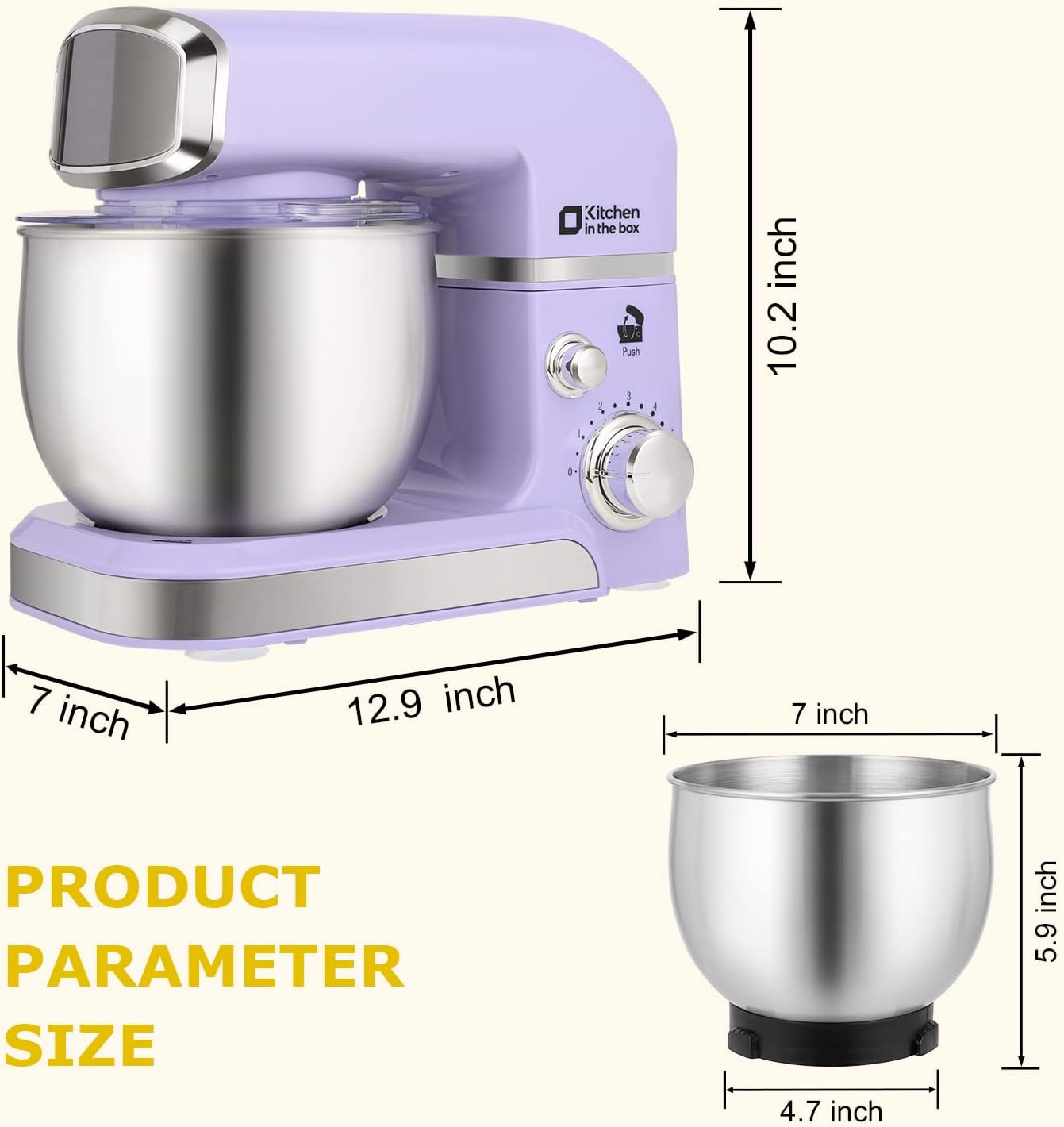 Stand Mixer, Kitchen in the box 3.2Qt Small Electric Food Mixer,6 Speeds Portable Lightweight Kitchen Mixer for Daily Use with Egg Whisk,Dough Hook,Flat Beater (Purple)