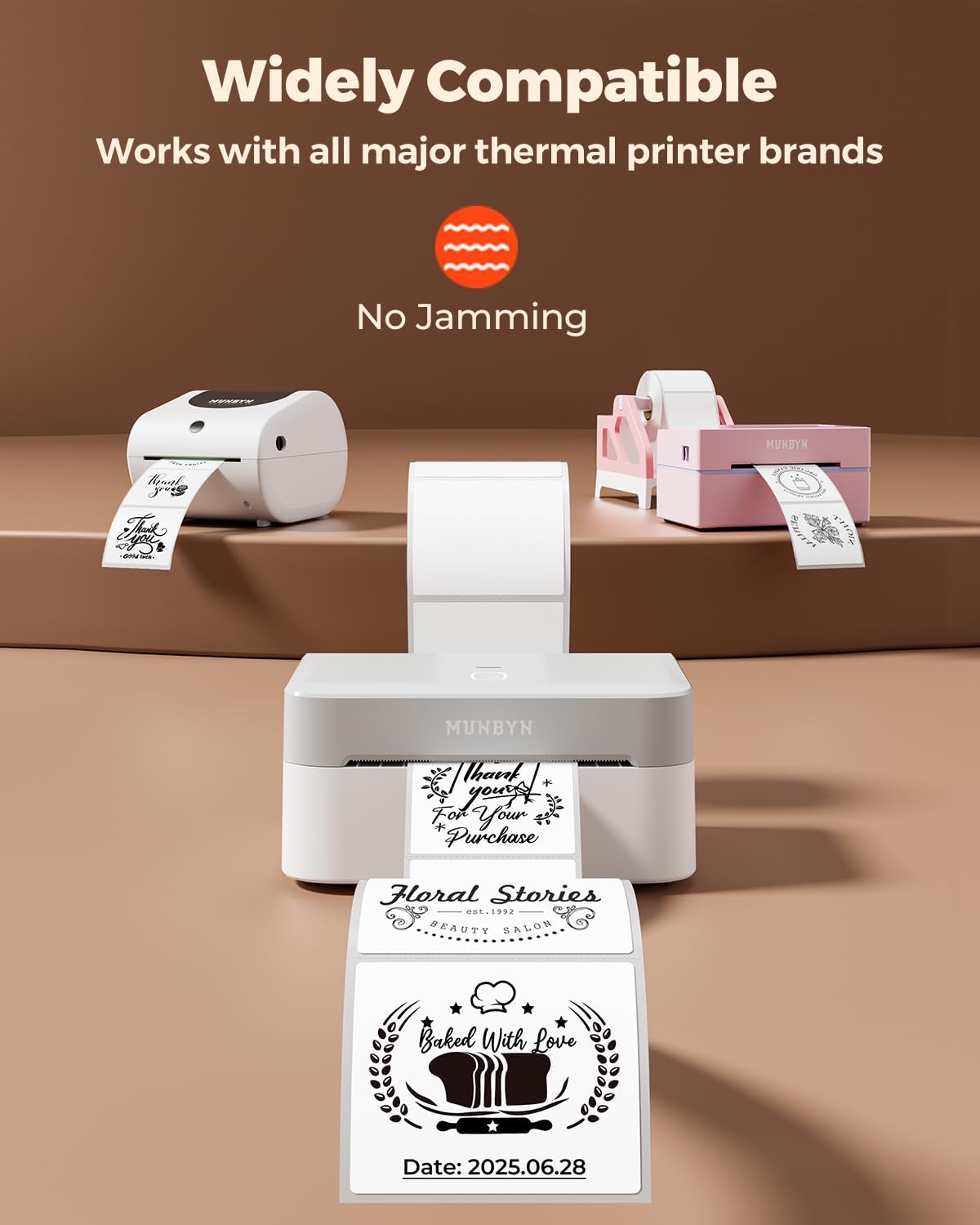 MUNBYN 3"x3" Square Thermal Labels, Compatible with Multiple Thermal Printers, Strong Adhesive, White Address Labels for Barcode, 500 Sheets/Roll