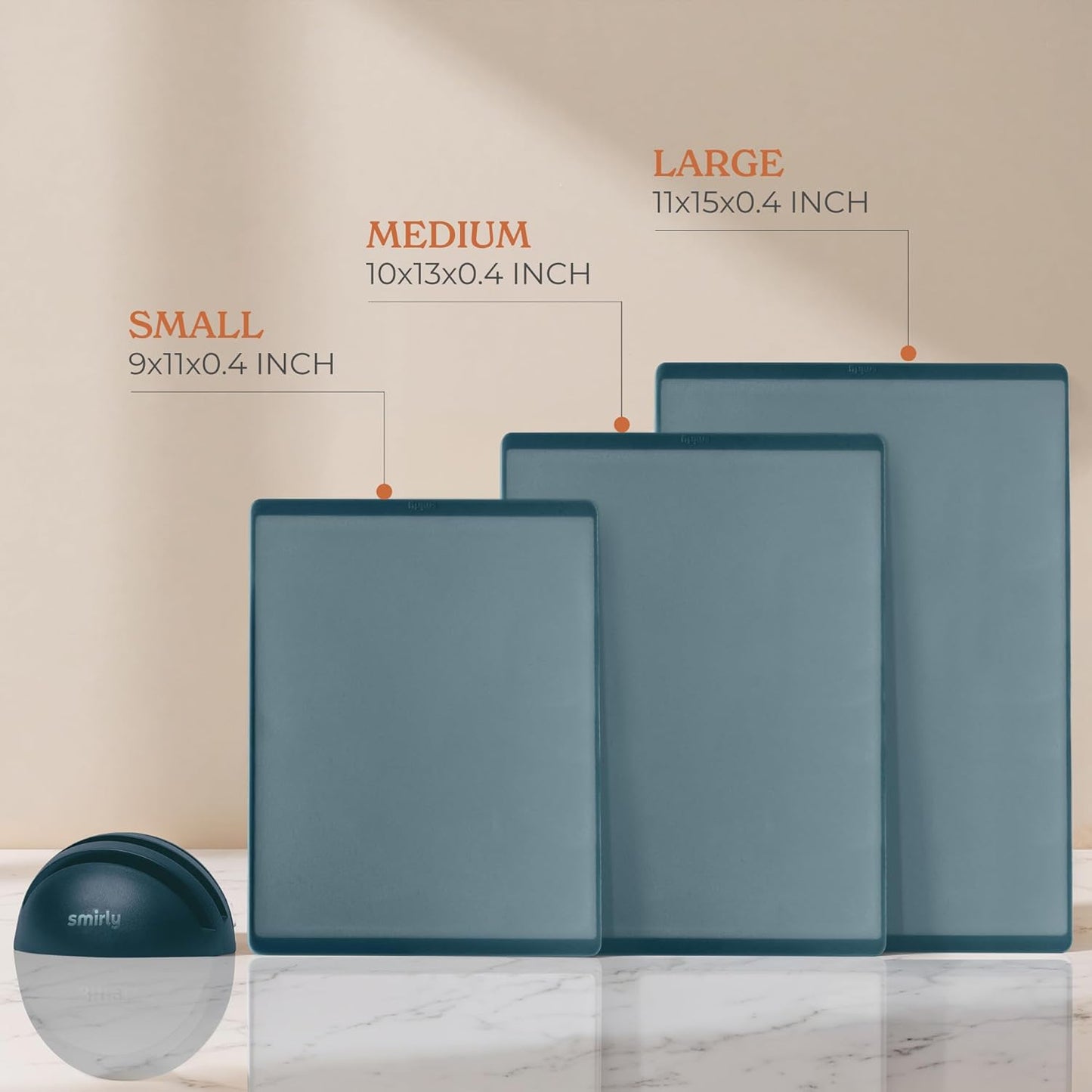 SMIRLY Plastic Cutting Board Set with Holder 3 Pieces, Non-Slip Dishwasher Safe Chopping Boards for Kitchen, Blue