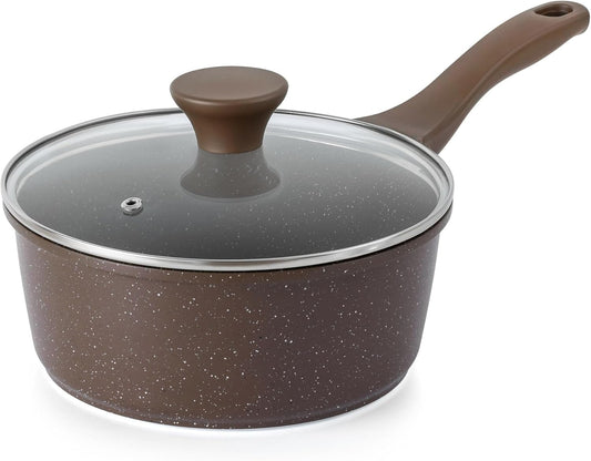 SENSARTE Saucepan Nonstick with Lid 1.5 Quarts Granite Coating Sauce Pot Small Kitchen Cooking Pot, Induction Comptable, Free of Intentionally Added PFOA
