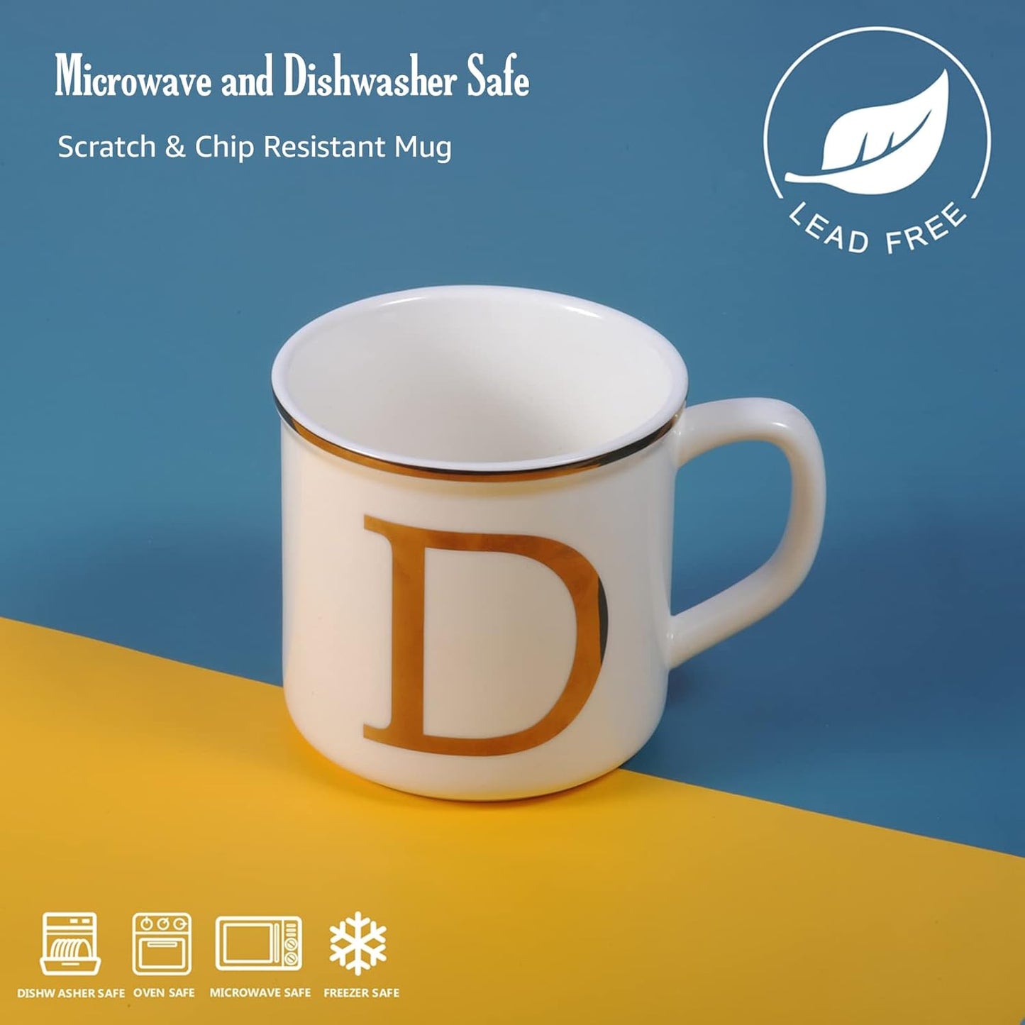 Miicol Ceramic Coffee Mug 16 oz, Monogram Coffee Cup, Golden Initial Tea Mug, Personalized Tea Cup, Unique Gift, Large Mug for Home, Office, Letter D