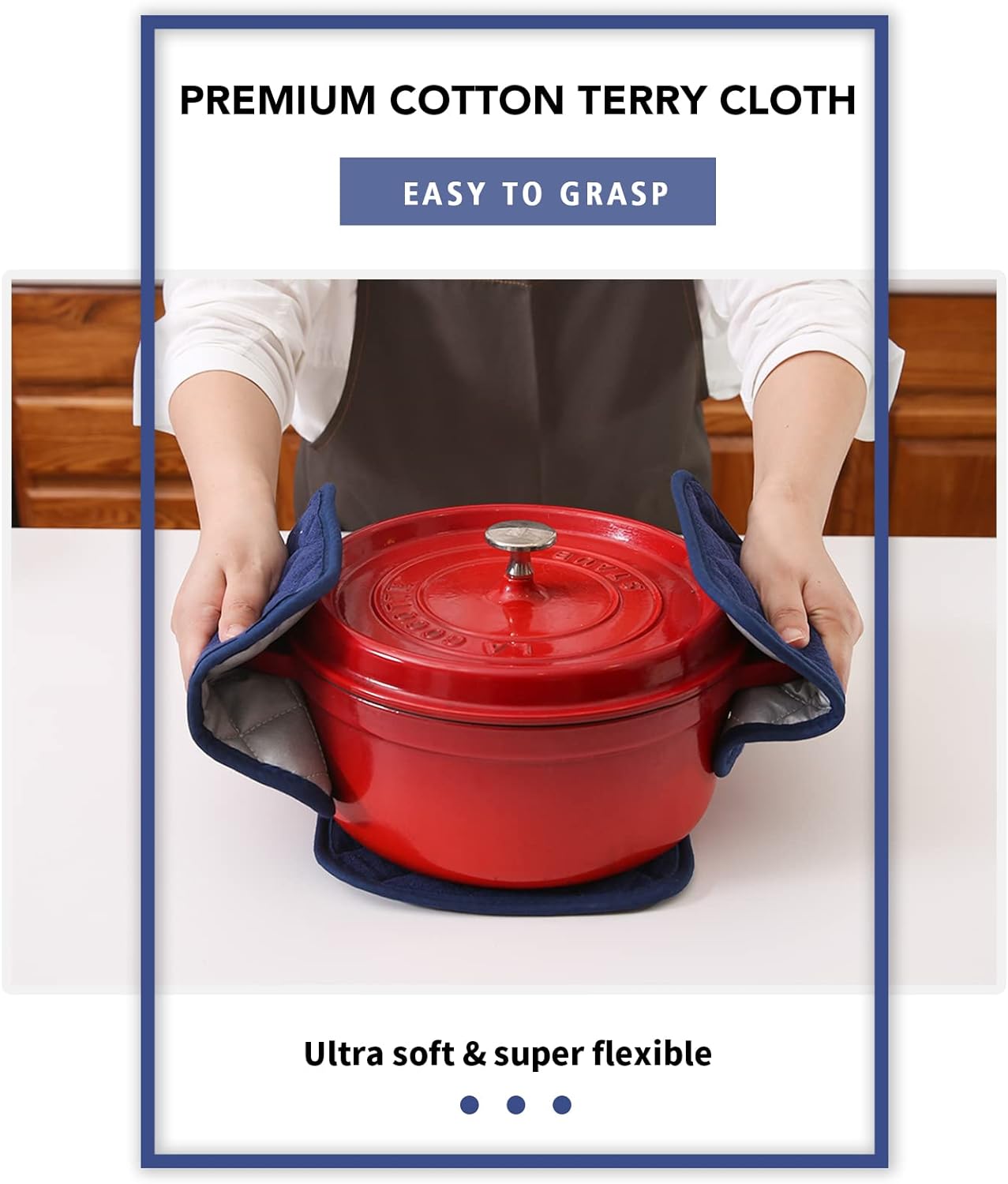 Joyhalo 6 Pack Pot Holders for Kitchen,Cotton Oven Holder with Great Heat Resistance,Non Slip Hot Pads for Kitchen Clearance,Dark Blue