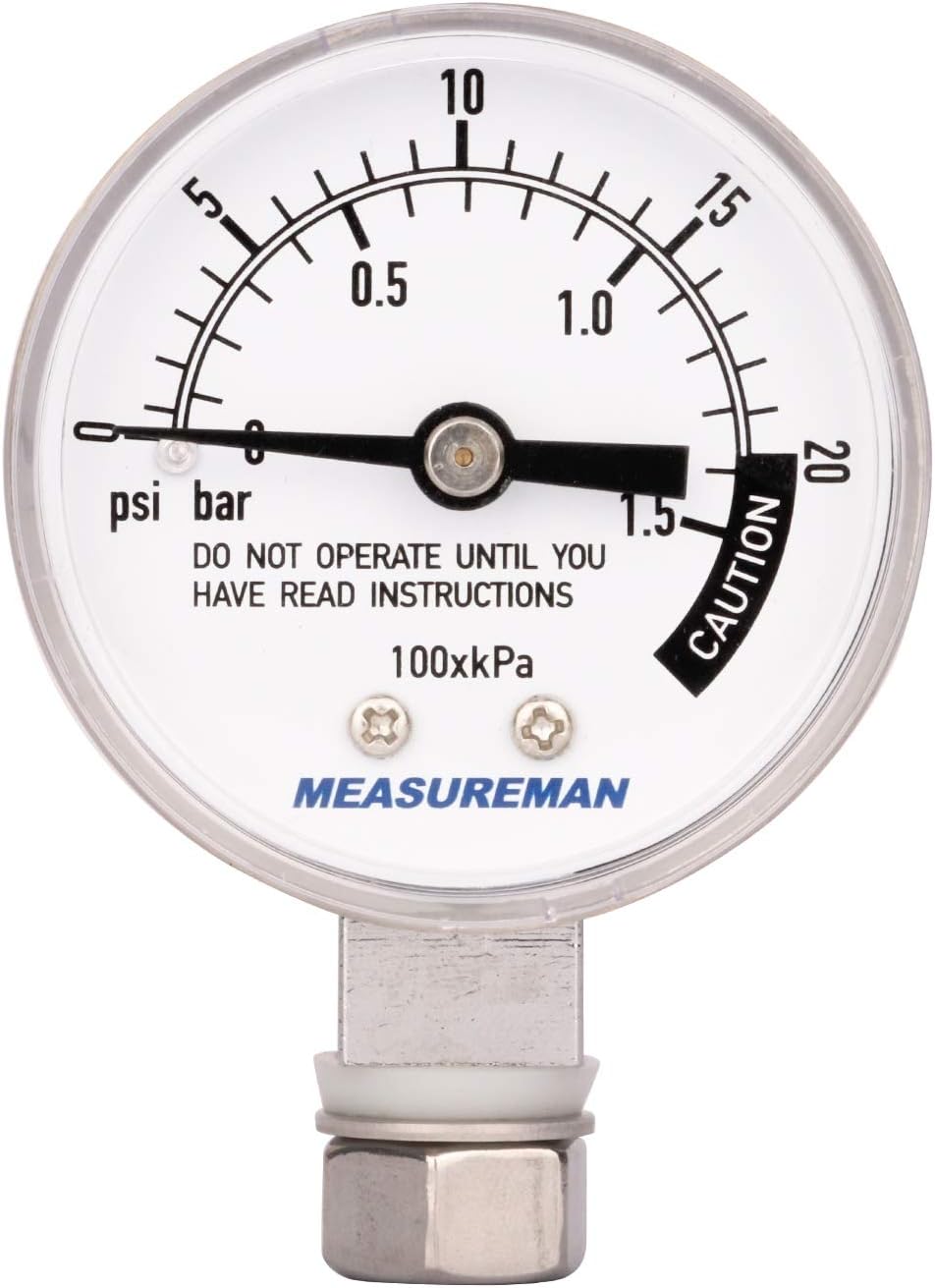 MEASUREMAN Stainless Steel Pressure Cooker Gauge, Pressure Canner Gauge, Steam Pressure Gauge, 2" Dial, Lower Mount, Including Gasket, Washer and Nut
