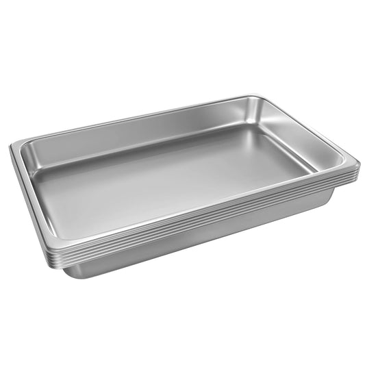 Full Size Steam Table Pans 6-Pack 2.5 Inch Restaurant Stainless Steel Pan Commercial Catering Food Pan for Commercial Kitchen Supplies