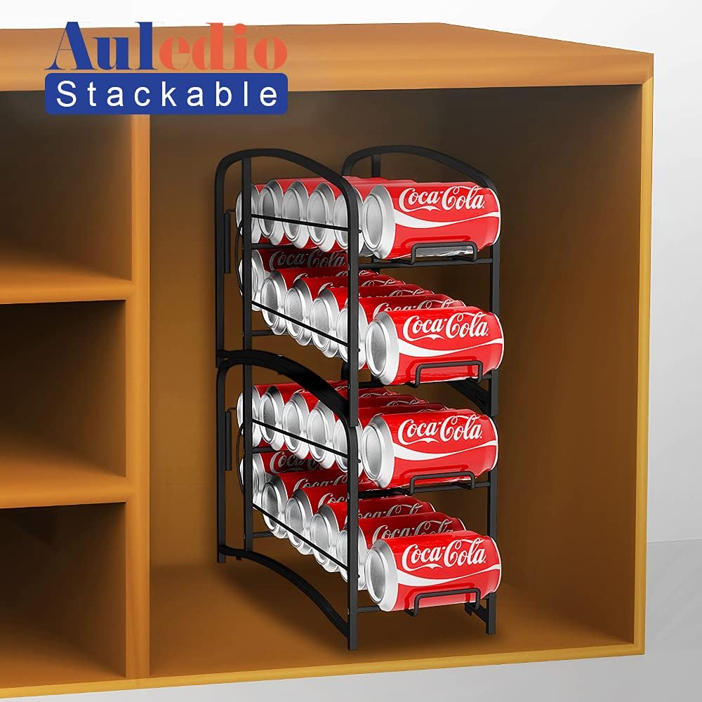 AULEDIO Stackable Beverage Can Dispenser Rack, Storage Organizer Holder for Canned food or Pantry Refrigerator,Black(2 Pack)