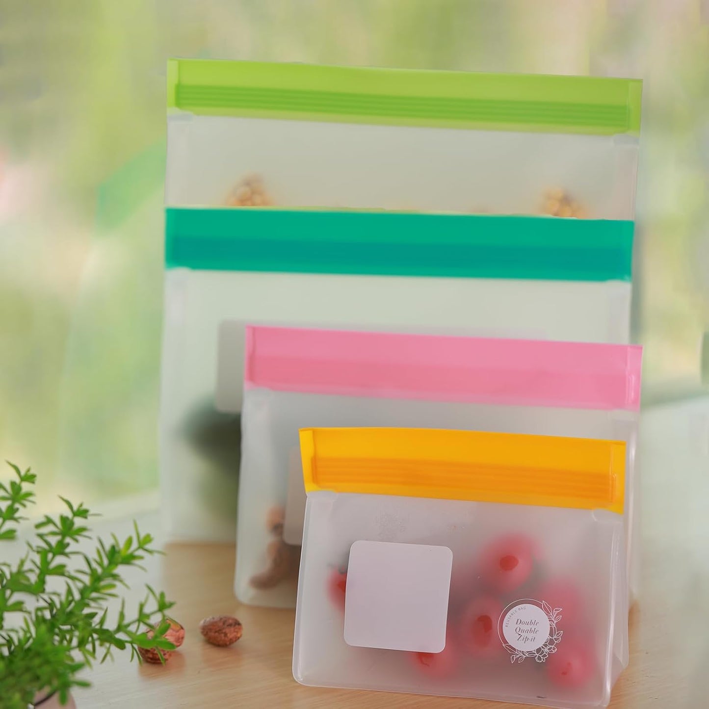 Reusable Silicone Food Storage Bags 8-Pack – BPA-Free Freezer & Dishwasher Safe, Leakproof Stand-Up Snack Bags 2 Gl + 2 L, 4 M– Eco-Friendly Airtight Ziplock Bags for Kitchen & Travel(Multicolor)