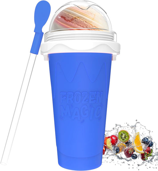 Slushie Maker Cup, Quick Frozen Magic Cups for Homemade Milk Shake Ice Cream Maker, Double Layer Squeeze Slushy Maker Cup, Birthday Gifts for Kids,Friends,Family (Bule)