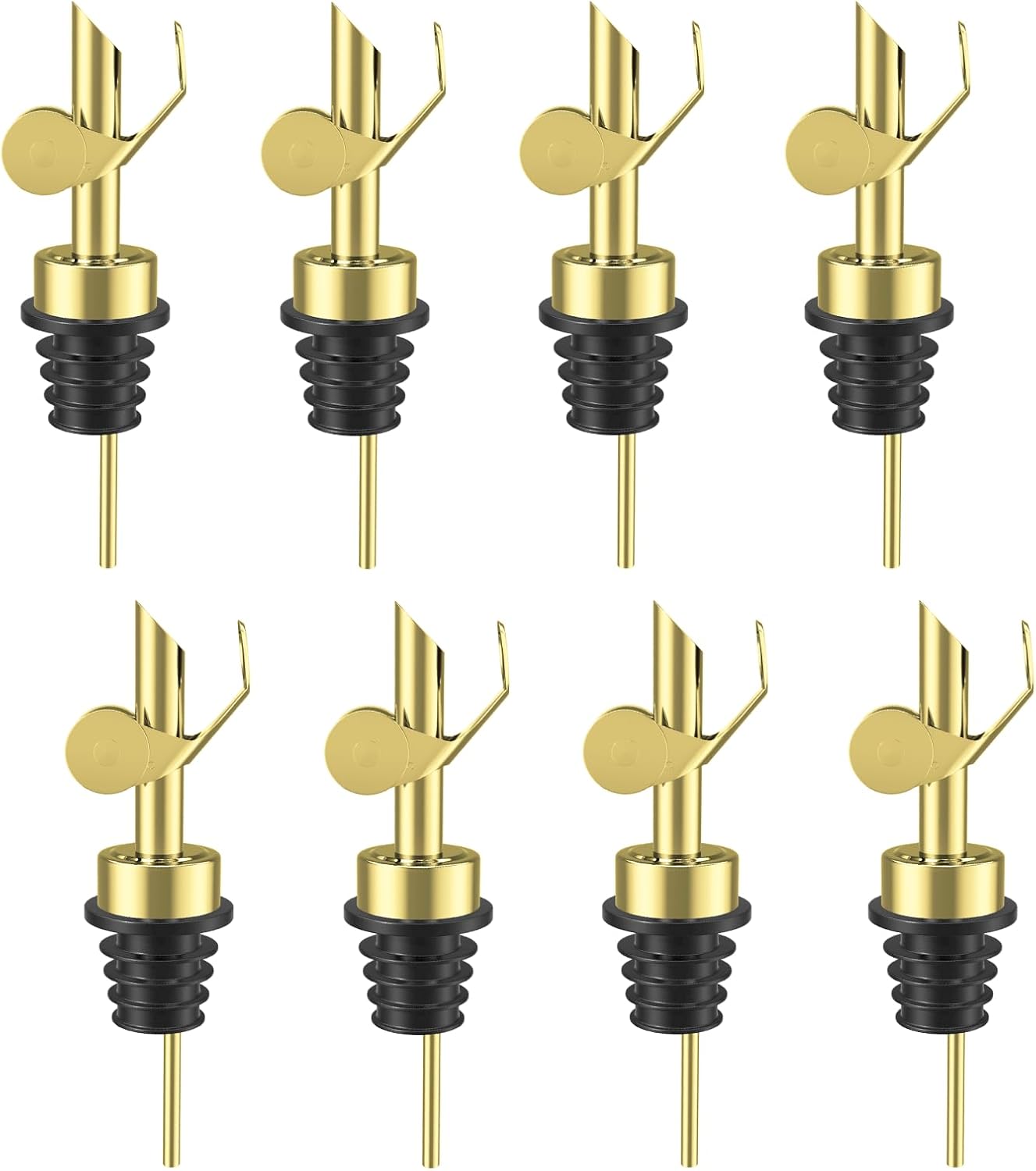 Olive Oil Dispenser Spout, Weighted Liquor Pour Spout, Syrup Dispenser Spout, Stainless Steel Automatic Pour Spouts for Liquor Bottles, Oil Bottles, Vinegar, Syrup and Alcohol 8 Pack Golden