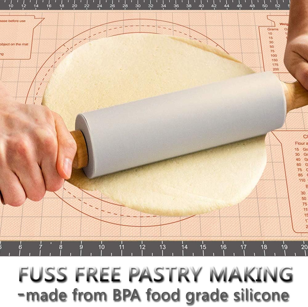 Silicone Pastry Baking Mat Non Stick-Large Rolling Dough with Measurements-Non Slip Pizza,Fondant,Pie,Cake Baking Mat - 26 x 16 Inch By Cook Time